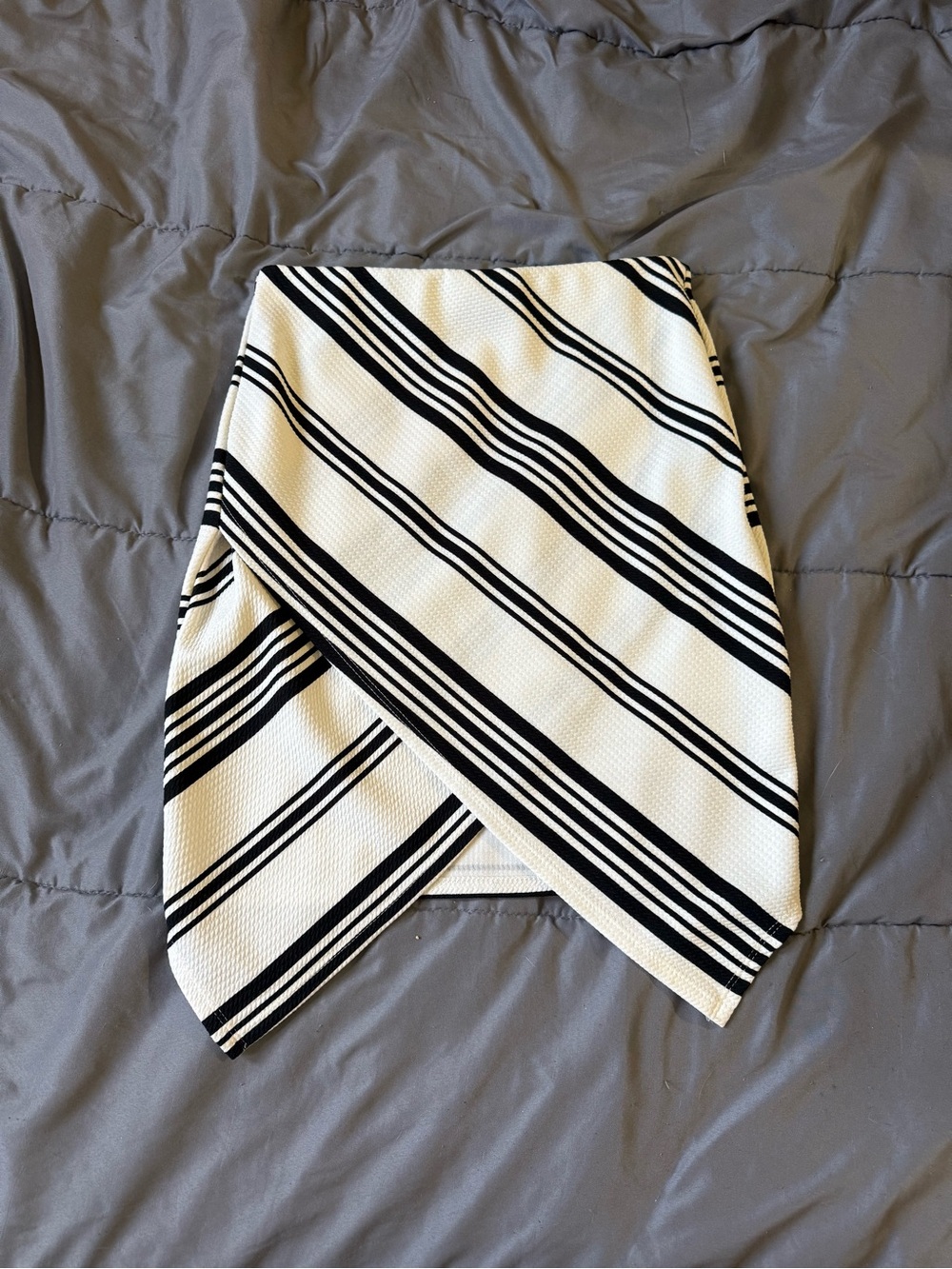 Charlotte Russe Black White Striped Faux Wrap Asymmetrical Skirt